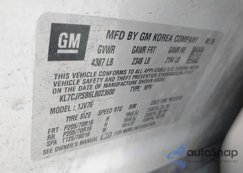 2020 Chevrolet Trax Awd Lt z USA, uszkodzony, nr VIN KL7CJPSB6LB023600